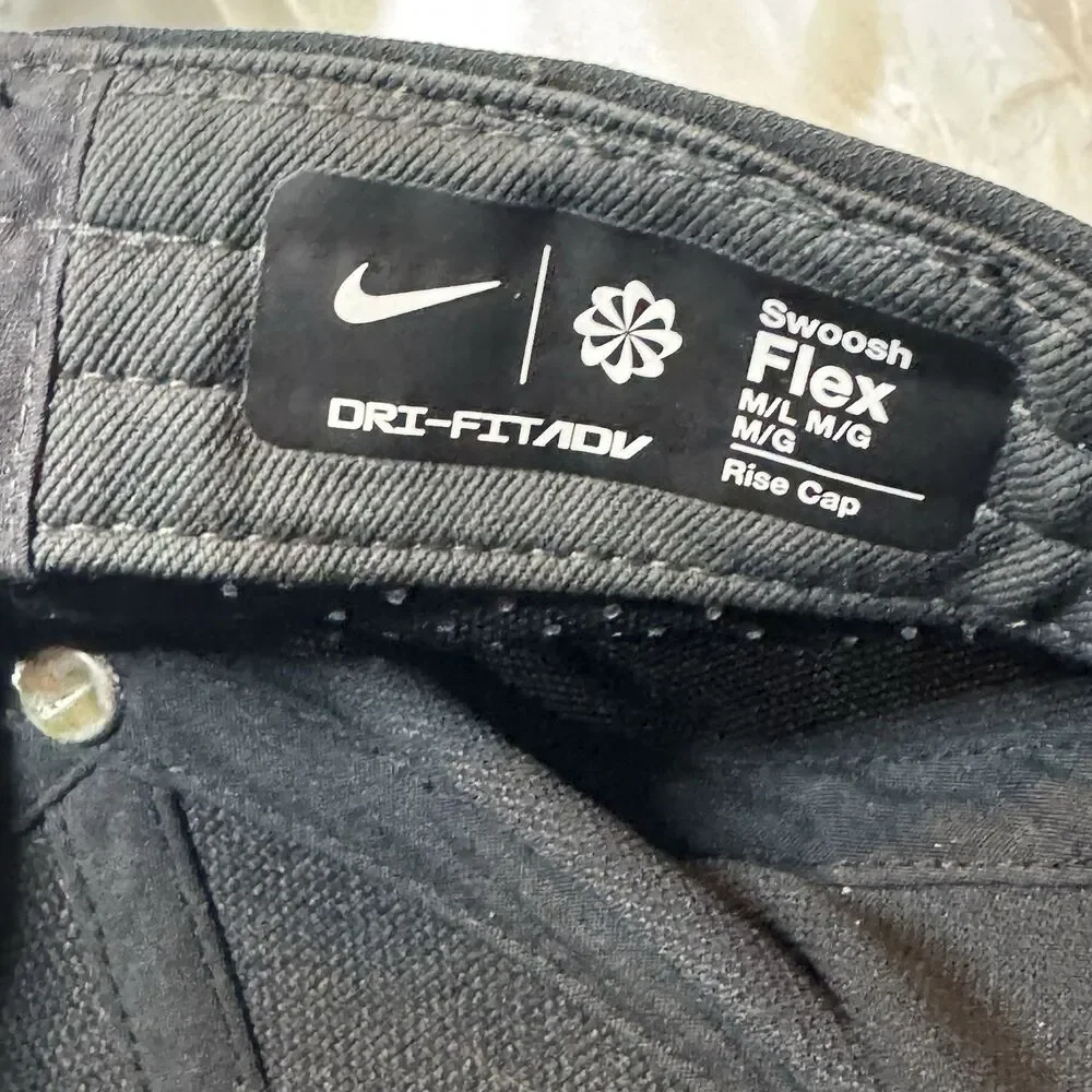 Nike Dri-FIT ADV Swoosh Flex Rise Cap Black Performance Hat Stretch Fit M/L